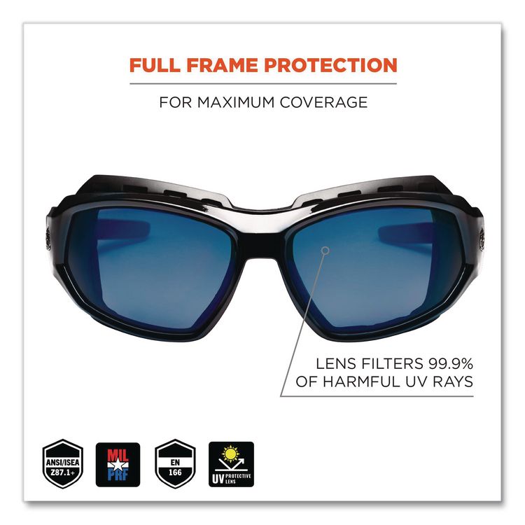 Skullerz Loki Safety Glasses/Goggles, Black Full Frame, Mirrored Blue Dual Lens