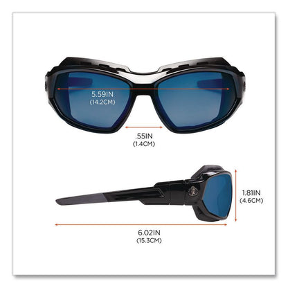 Skullerz Loki Safety Glasses/Goggles, Black Full Frame, Mirrored Blue Dual Lens