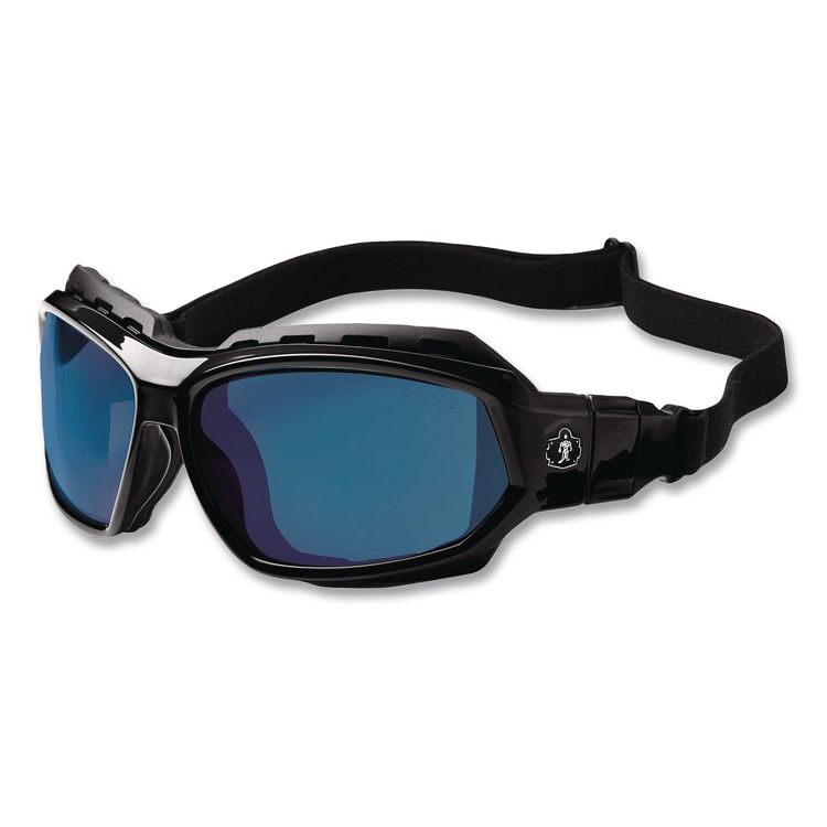 Skullerz Loki Safety Glasses/Goggles, Black Full Frame, Mirrored Blue Dual Lens
