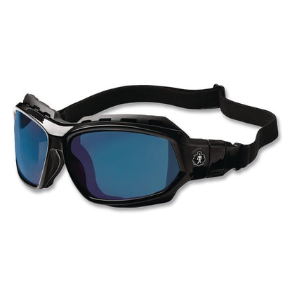 Skullerz Loki Safety Glasses/Goggles, Black Full Frame, Mirrored Blue Dual Lens