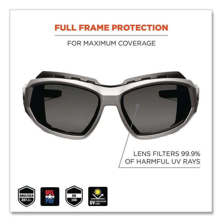 Skullerz Loki Safety Glasses/Goggles, Fog-Off Technology, Matte Gray Full Frame, Smoke Dual Lens