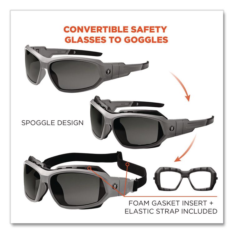 Skullerz Loki Safety Glasses/Goggles, Fog-Off Technology, Matte Gray Full Frame, Smoke Dual Lens