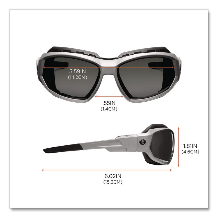 Skullerz Loki Safety Glasses/Goggles, Fog-Off Technology, Matte Gray Full Frame, Smoke Dual Lens