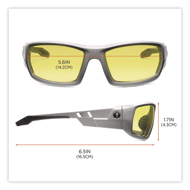 Skullerz Odin Safety Glasses, Matte Gray Full Frame, Yellow Dual Lens