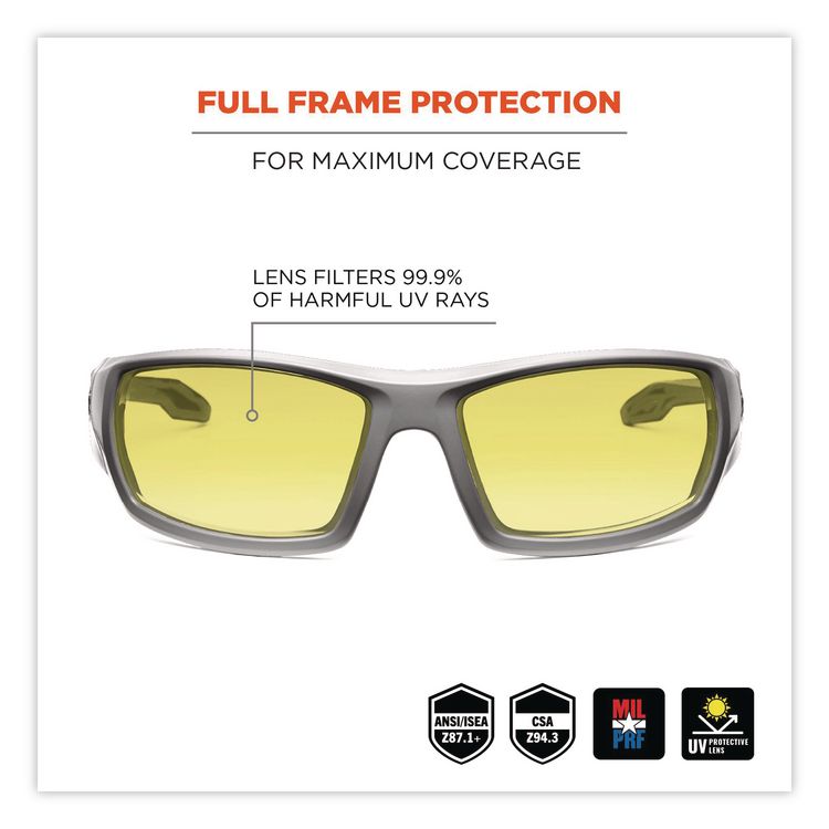 Skullerz Odin Safety Glasses, Matte Gray Full Frame, Yellow Dual Lens
