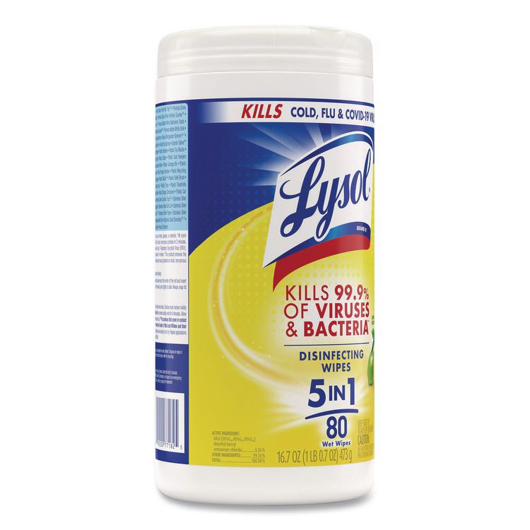 Disinfecting Wipes, 1 Ply, 7 x 7.25, Lemon and Lime Blossom, White, 80 Wipes/Canister, 6 Canisters/Carton