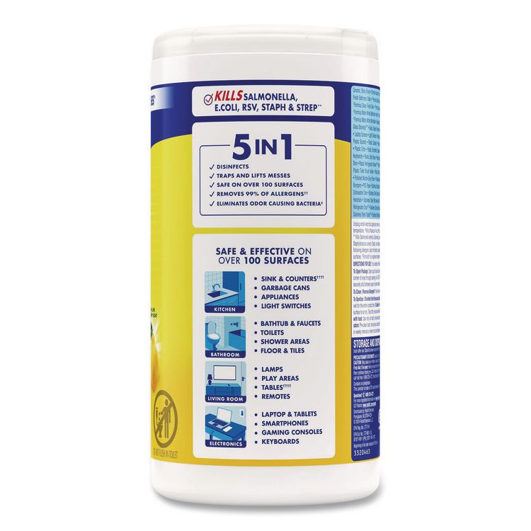 Disinfecting Wipes, 1 Ply, 7 x 7.25, Lemon and Lime Blossom, White, 80 Wipes/Canister, 6 Canisters/Carton