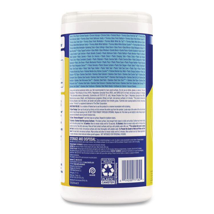 Disinfecting Wipes, 1 Ply, 7 x 7.25, Lemon and Lime Blossom, White, 80 Wipes/Canister, 6 Canisters/Carton