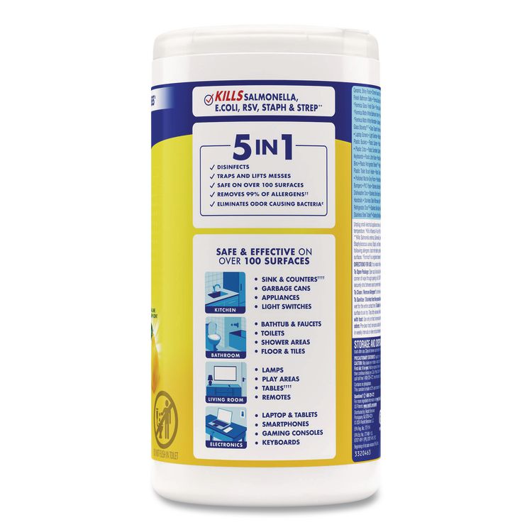 Disinfecting Wipes, 1-Ply, 7 x 7.25, Lemon and Lime Blossom, White, 80 Wipes/Canister
