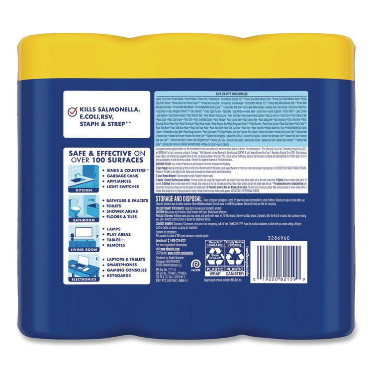 Disinfecting Wipes, 1-Ply, 7 x 7.25, Lemon and Lime Blossom, White, 35 Wipes/Canister, 3 Canisters/Pack, 4 Packs/Carton