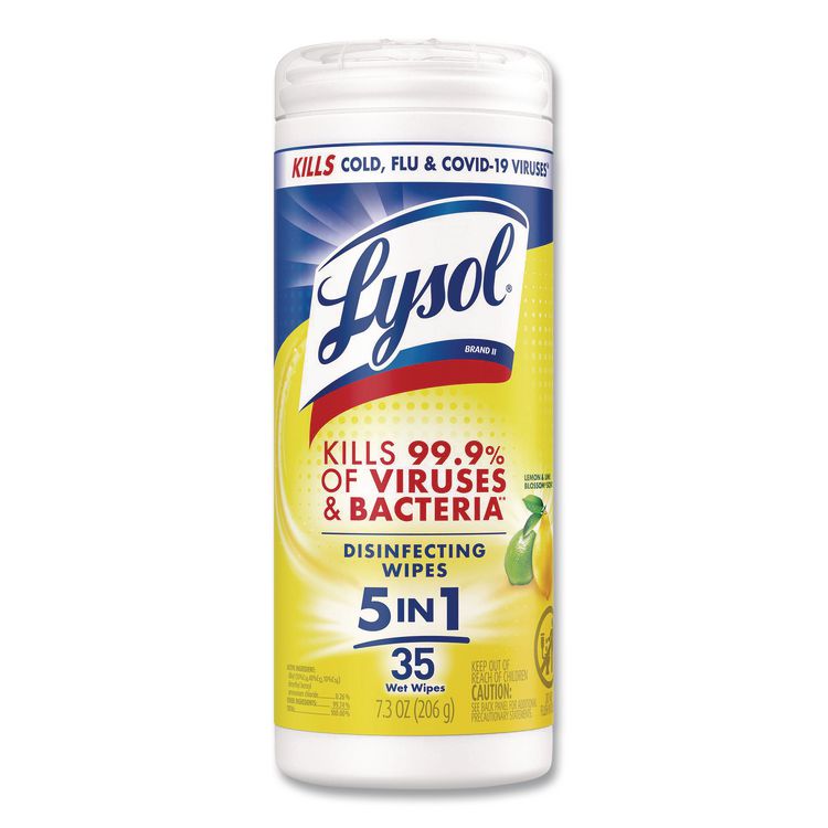 Disinfecting Wipes, 1-Ply, 7 x 7.25, Lemon and Lime Blossom, White, 35 Wipes/Canister