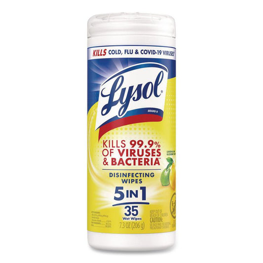 Disinfecting Wipes, 1-Ply, 7 x 7.25, Lemon and Lime Blossom, White, 35 Wipes/Canister, 12 Canisters/Carton