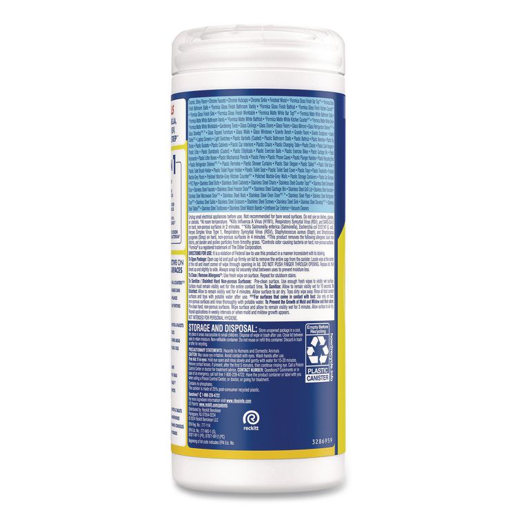 Disinfecting Wipes, 1-Ply, 7 x 7.25, Lemon and Lime Blossom, White, 35 Wipes/Canister, 12 Canisters/Carton