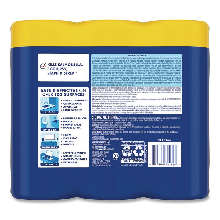 Disinfecting Wipes, 1-Ply, 7 x 7.25, Lemon and Lime Blossom, White, 35 Wipes/Canister, 3 Canisters/Pack