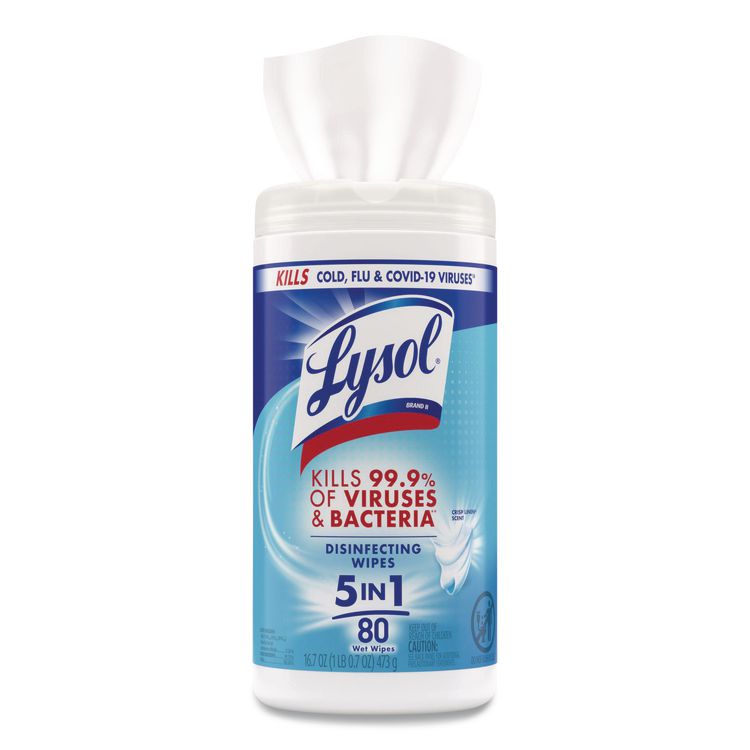Disinfecting Wipes, 1-Ply, 7 x 7.25, Crisp Linen, White, 80 Wipes/Canister