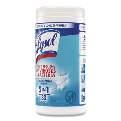 Disinfecting Wipes, 1-Ply, 7 x 7.25, Crisp Linen, White, 80 Wipes/Canister