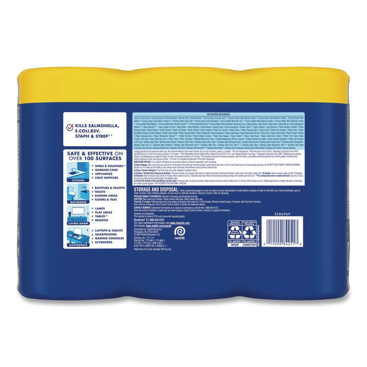 Disinfecting Wipes, 1-Ply, 7 x 7.25, Lemon and Lime Blossom, White, 80 Wipes/Canister, 3 Canisters/Pack