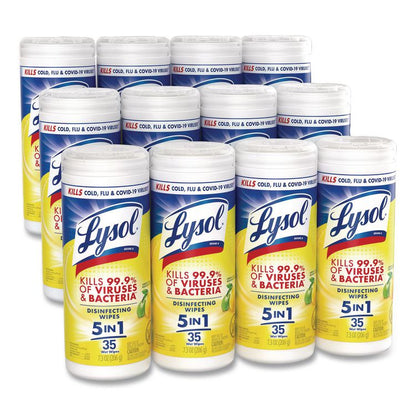 Disinfecting Wipes, 1-Ply, 7 x 7.25, Lemon and Lime Blossom, White, 35 Wipes/Canister, 12 Canisters/Carton