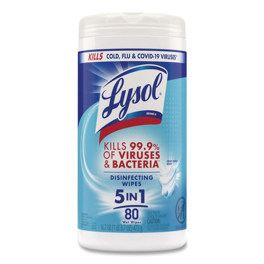 Disinfecting Wipes, 1-Ply, 7 x 7.25, Crisp Linen, White, 80 Wipes/Canister
