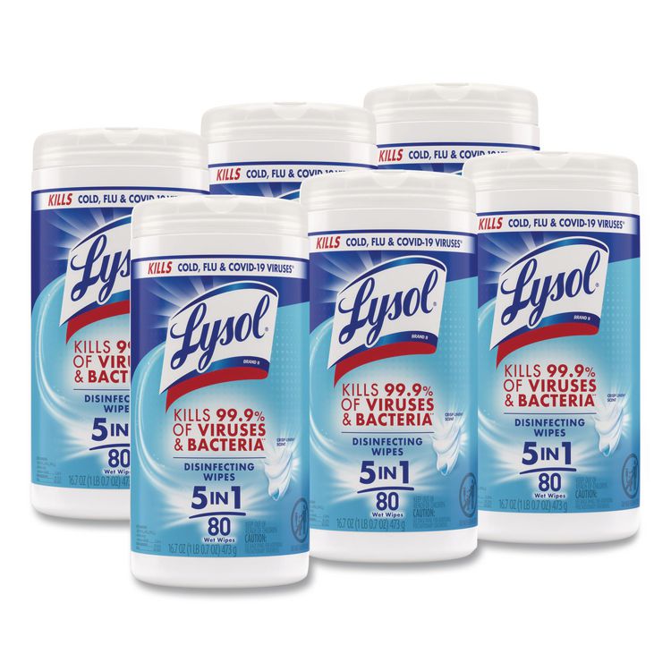 Disinfecting Wipes, 1-Ply, 7 x 7.25, Crisp Linen, White, 80 Wipes/Canister, 6 Canisters/Carton
