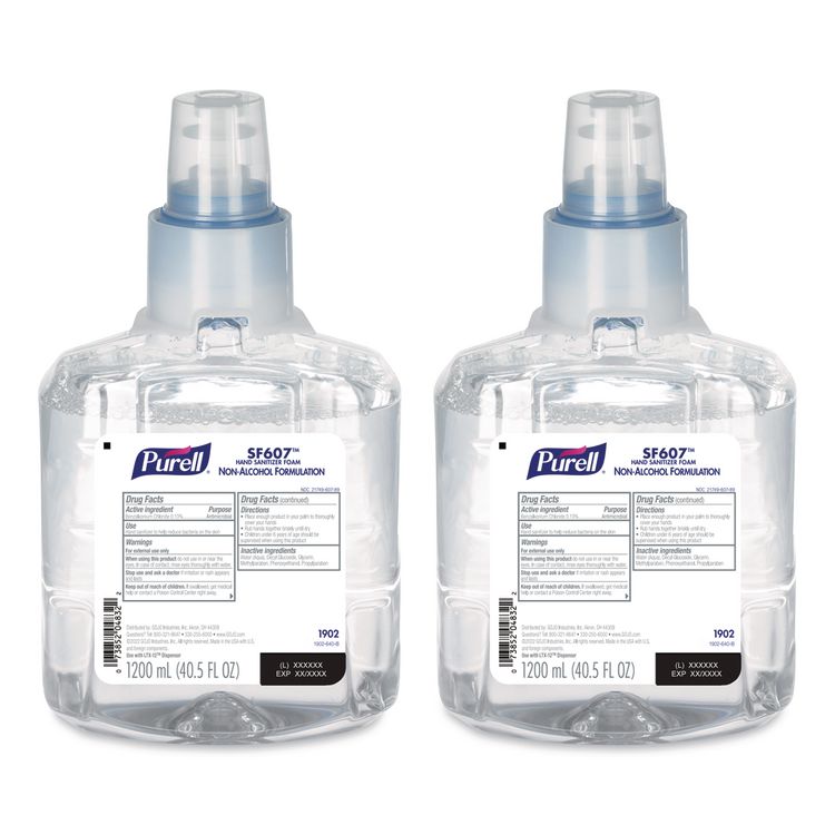 SF607 Instant Hand Sanitizer Foam, 1,200 mL Refill, Fragrance-Free, 2/Carton