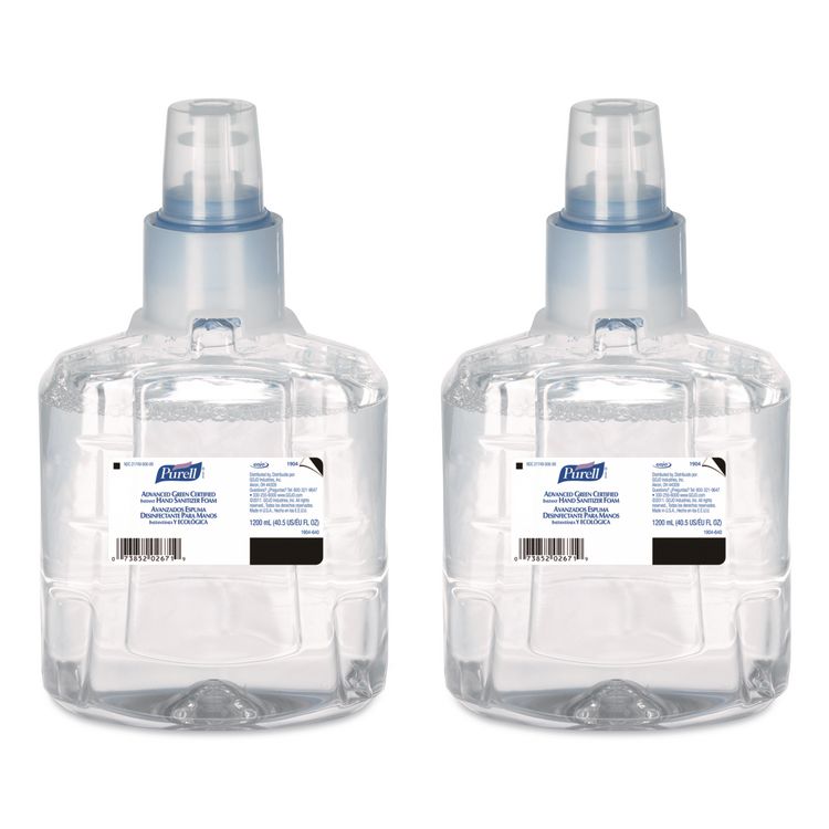 Advanced Hand Sanitizer Green Certified Foam Refill, For LTX-12 Dispensers, 1,200 mL, Fragrance-Free, 2/Carton