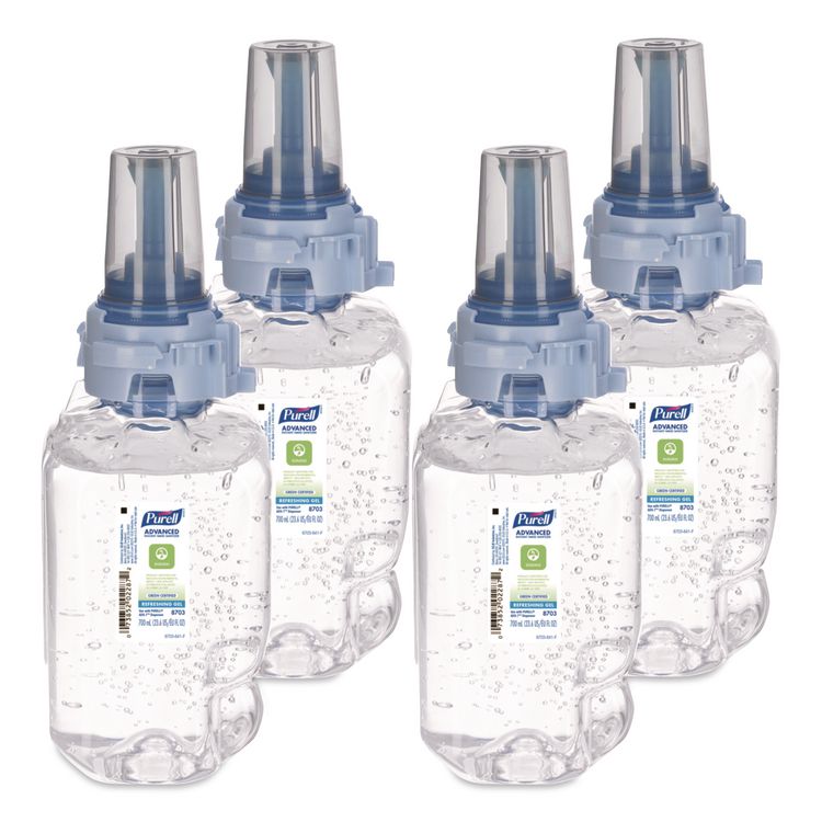 Advanced Hand Sanitizer Green Certified Gel Refill, For ADX-7 Dispensers, 700 mL, Fragrance-Free, 4/Carton
