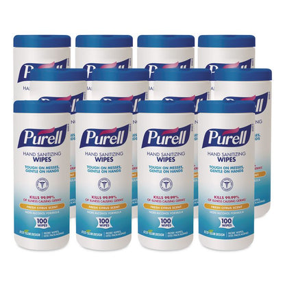 Premoistened Hand Sanitizing Wipes, 5.78 x 7, Fresh Citrus, White, 100/Canister, 12 Canisters/Carton