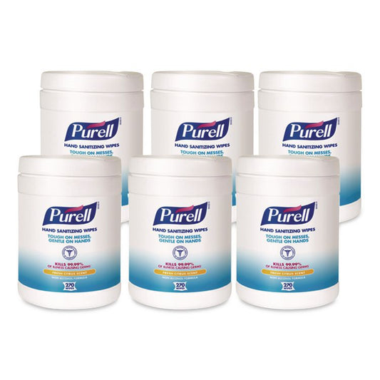 Sanitizing Hand Wipes, 6.75 x 6, Fresh Citrus, White, 270/Canister, 6 Canisters/Carton