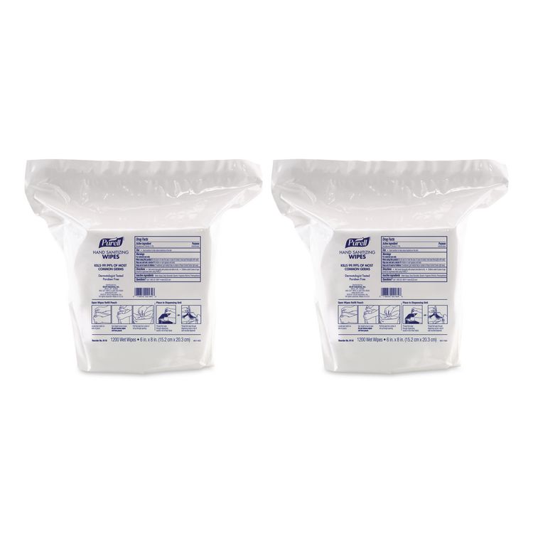 Hand Sanitizing Wipes, 6 x 8, Fresh Citrus Scent, White, 1,200/Refill Pouch, 2 Refills/Carton