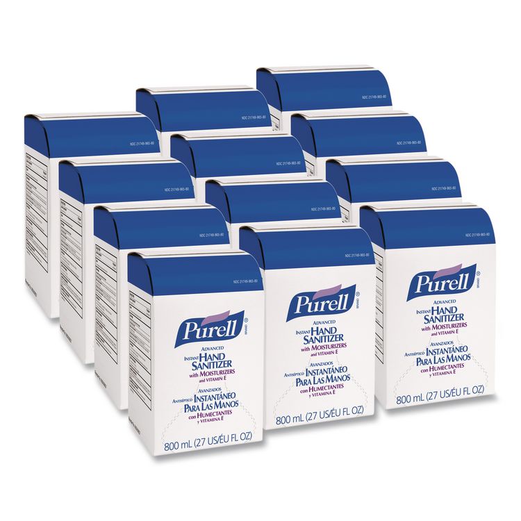 Advanced Hand Sanitizer Gel, Bag-in-Box, 800 mL Refill, Unscented, 12/Carton