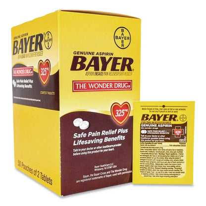 Bayer Aspirin, 2 Tablets/Packet, 50 Packets/Box