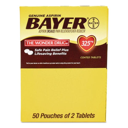 Bayer Aspirin, 2 Tablets/Packet, 50 Packets/Box