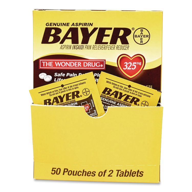 Bayer Aspirin, 2 Tablets/Packet, 50 Packets/Box