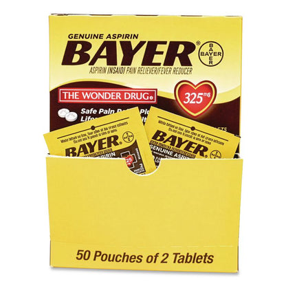 Bayer Aspirin, 2 Tablets/Packet, 50 Packets/Box