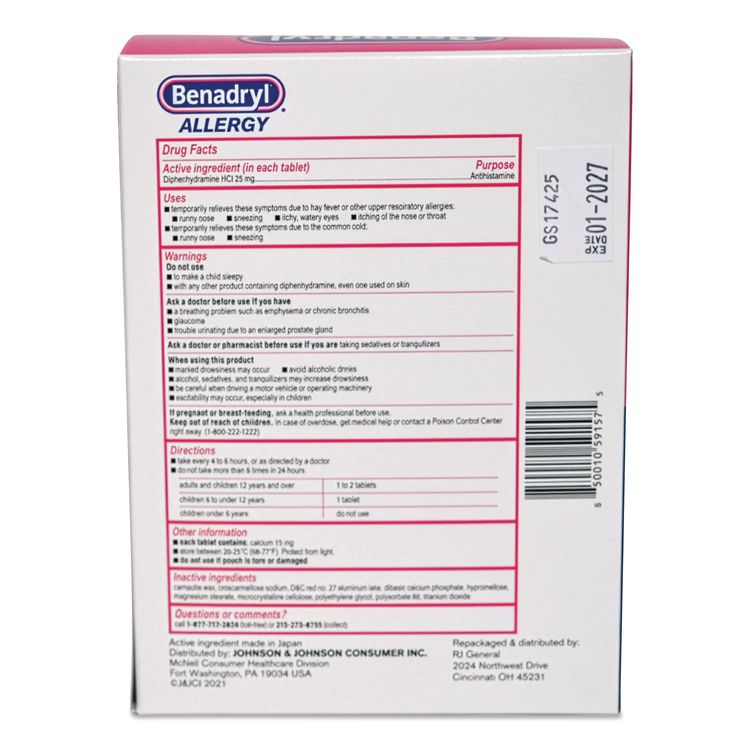 Benadryl Allergy, 2 Tablets/Packet, 30 Packets/Box