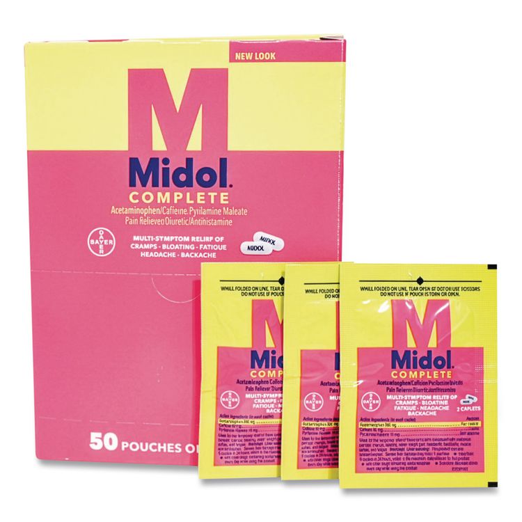 Midol Caplets, 2 Caplets/Packet, 50 Packets