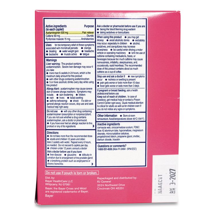 Midol Caplets, 2 Caplets/Packet, 50 Packets