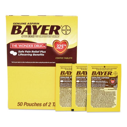 Bayer Aspirin, 2 Tablets/Packet, 50 Packets/Box