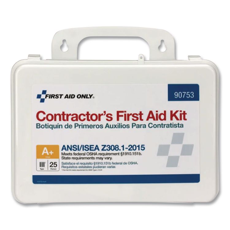 Contractor ANSI Class A+ First Aid Kit for 25 People, 128 Pieces, Plastic Case