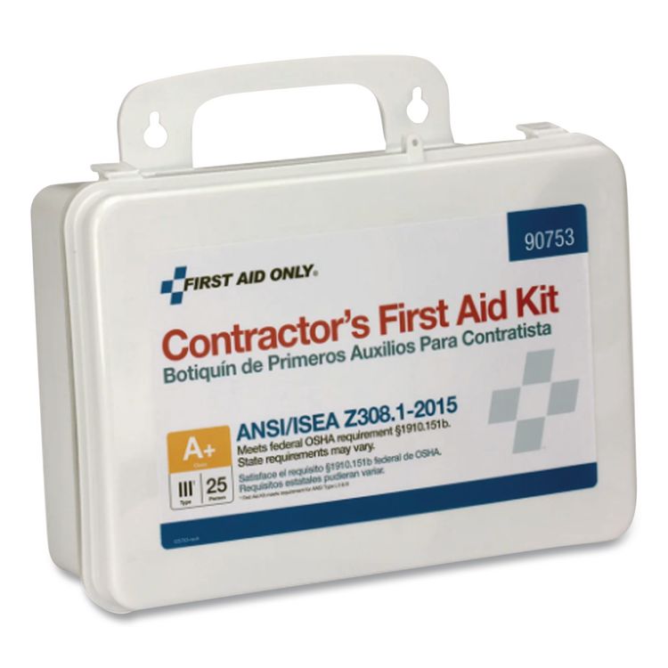 Contractor ANSI Class A+ First Aid Kit for 25 People, 128 Pieces, Plastic Case
