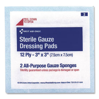 Refill Gauze Pads for ANSI-Compliant First Aid Kits/Cabinets, Sterile, 3 x 3, 40/Pack