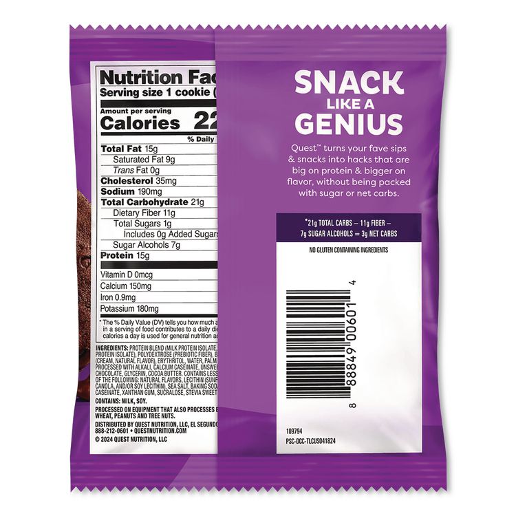 Gluten Free Protein Cookies, Double Chocolate Chip, 2.08 oz Bag, 12/Carton
