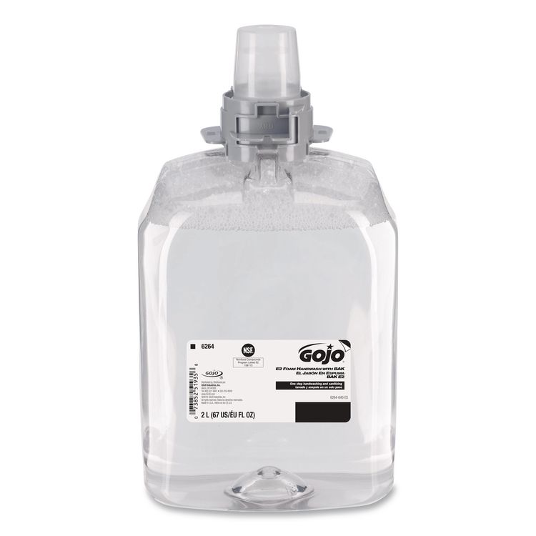 E2 Foam Handwash with BAK, Fragrance Free, 2,000 mL Refill Bottle, 2/Carton