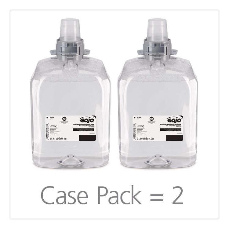 E2 Foam Handwash with BAK, Fragrance Free, 2,000 mL Refill Bottle, 2/Carton