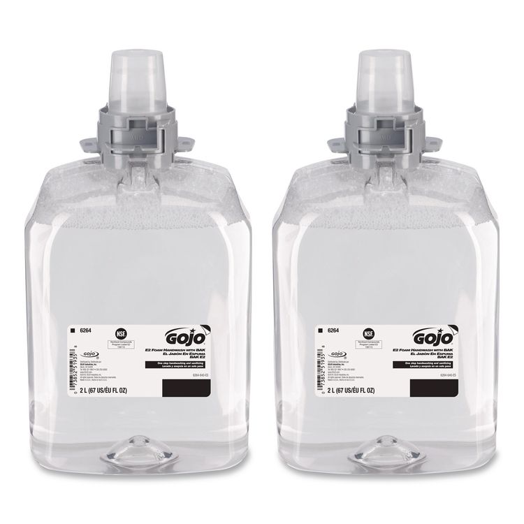 E2 Foam Handwash with BAK, Fragrance Free, 2,000 mL Refill Bottle, 2/Carton