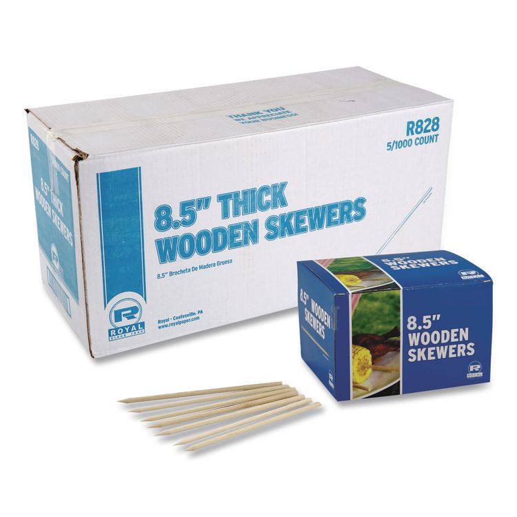 Wooden Skewers, 8.5", Natural, 1,000/Box, 5 Boxes/Carton