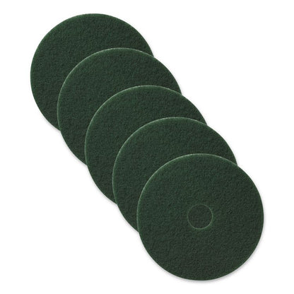 Scrubbing Pad, 12" Diameter, Green, 5/Carton