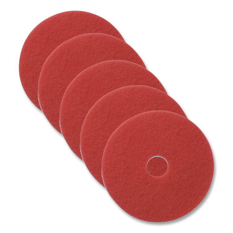 Buffing Pads, 20" Diameter, Red, 5/Carton