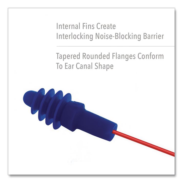 AirSoft Multiple-Use Corded Earplugs, Red Cord, 27 dB NRR, One Size Fits Most, Blue 4-Flange Plugs, 100/Box